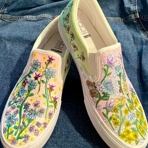 Original one of a kind design hand painted on New, Never Worn, Painted Sneakers